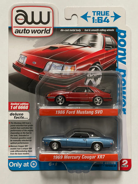 AUTO WORLD 1986 FORD MUSTANG / 1969 MERCURY COUGAR XR7